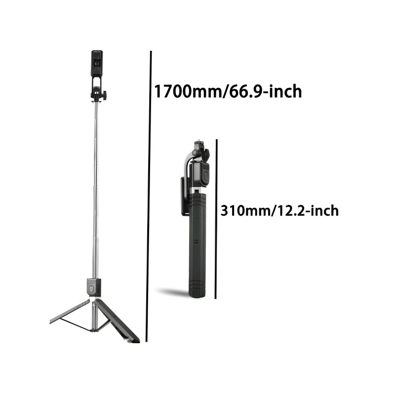 BD-17 Wireless Selfie Stick & Tripod Stand (1.7M, Bluetooth connectivity, foldable)