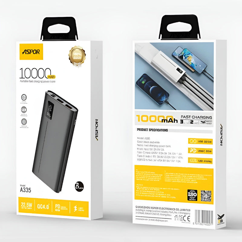 ASPOR A335 10000mAh, Super-Fast Charging Power Bank (PD 22.5W)