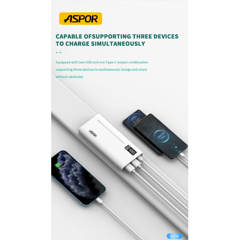 ASPOR A335 10000mAh, Super-Fast Charging Power Bank (PD 22.5W)
