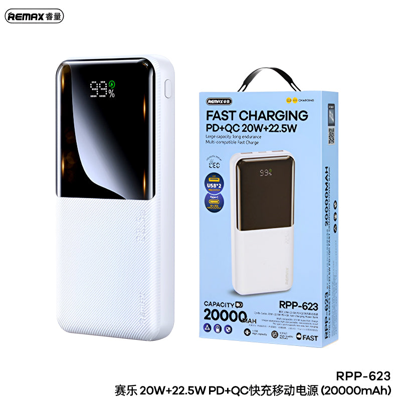 RPP-623 Remax 20000mAh, Multi-Device Compatibility Powerbank (LED, PD20W+QC22.5W Fast Charging)