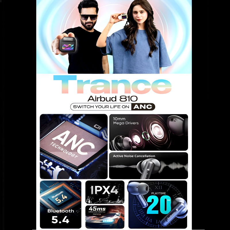 Audionic Trance Airbud 810 (Touch Display, ANC, ENC & 20H Playtime)