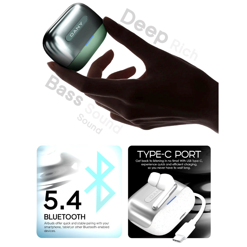 Dany Airdots 300 Pro Wireless Earbuds (ENC, 48H Playtime & Gaming Mode)