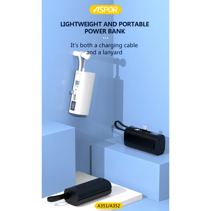Aspor A351/A352 5000mAh, Mini Portable Power Bank (PD 18W, LED, Mobile Holder, Lightning & USB-C)
