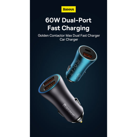 Baseus Golden Contactor Max Dual-Port High-Speed Charger for Cars (PD 60W USB & TYPE C)