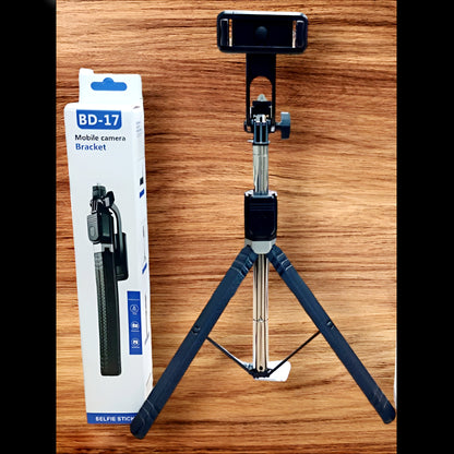 BD-17 Wireless Selfie Stick & Tripod Stand (1.7M, Bluetooth connectivity, foldable)