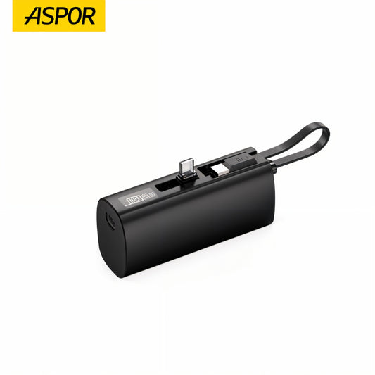 Aspor A351/A352 5000mAh, Mini Portable Power Bank (PD 18W, LED, Mobile Holder, Lightning & USB-C)